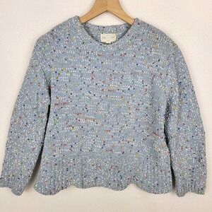 Jun & Ivy Blue Confetti Knit Sweater Women Large Ribbed Scalloped Hem Cozy